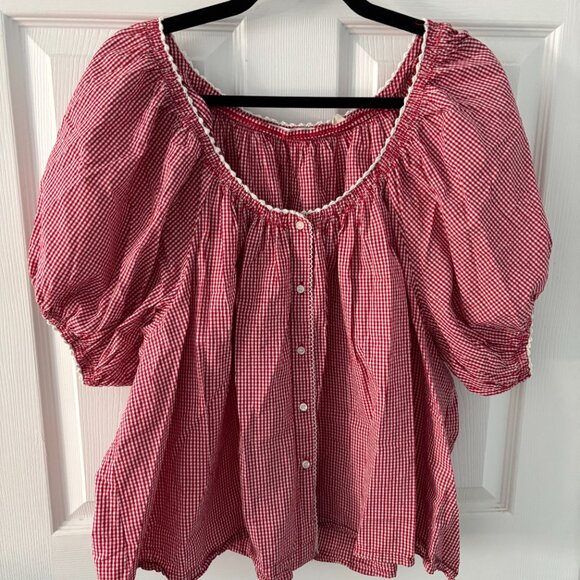 Doen Red Gingham Button Down Top - Picture 2 of 3